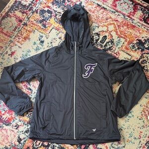 Anthracite or Dark Grey Hooded Wind Breaker Purple “F” from Varsity Spirit